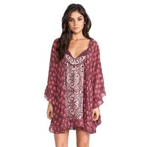 Free People Womens Small Marla Dreams Dress in Pop Boho Gyspy Paisely Kimono